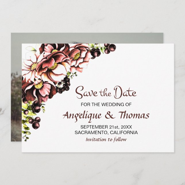 Rustic Fall Floral Wedding Save The Date (Front/Back)