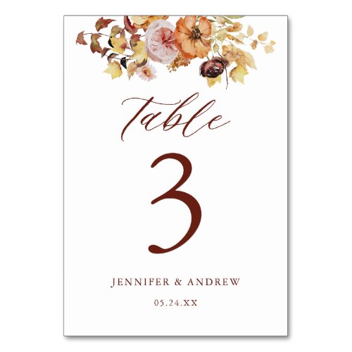 Rustic Fall Floral Wedding Table Seating Cards