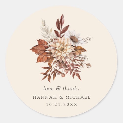 Rustic Fall Floral Wedding Thank You Classic Round Sticker