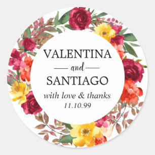 Rustic Fall Floral Wedding Thank You Favor Classic Round Sticker