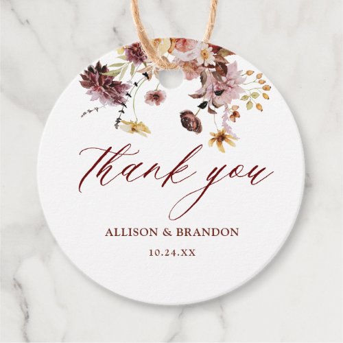 Rustic Fall Floral Wedding Thank You Favor Tags