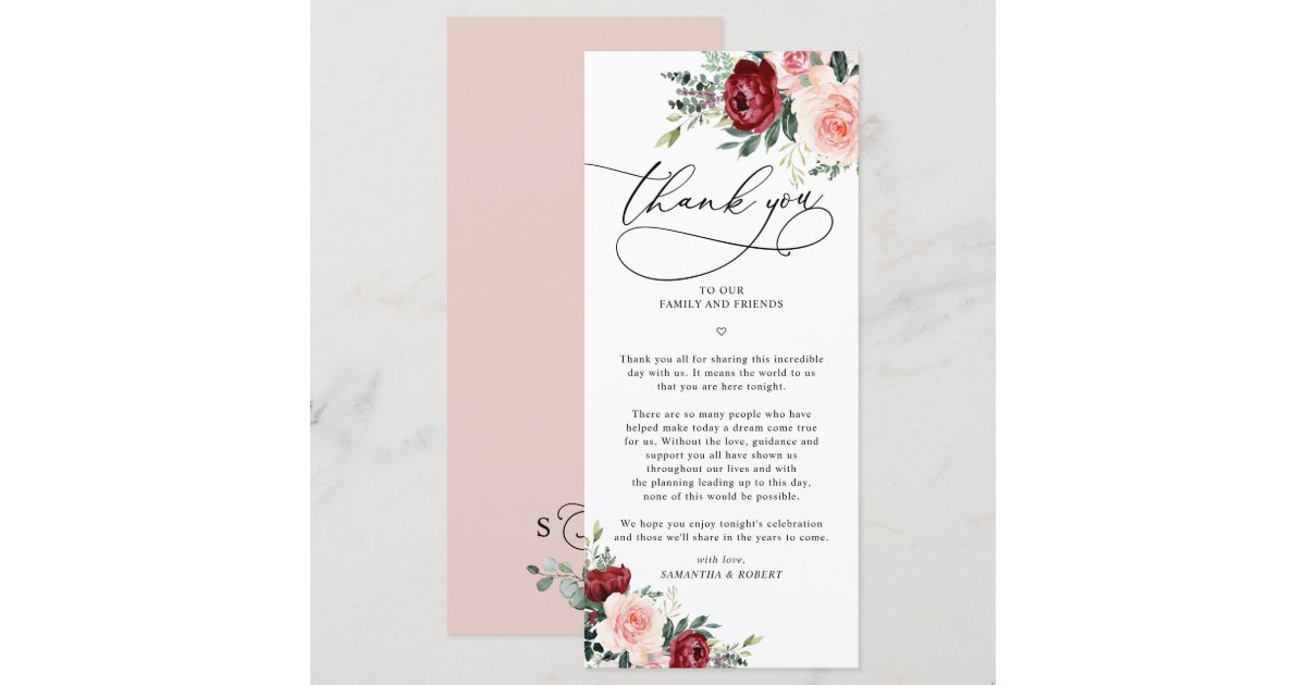 Rustic Fall Floral Wedding Thank You Letter Card | Zazzle