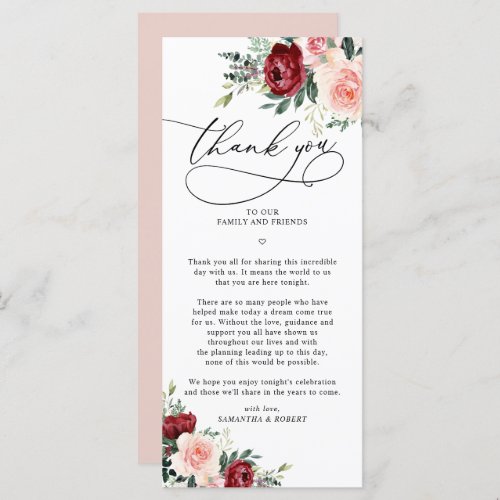 Rustic Fall Floral Wedding Thank You Letter Card