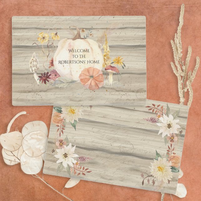 Rustic Fall Floral White Orange Pumpkin Name Place Placemat (Creator Uploaded)