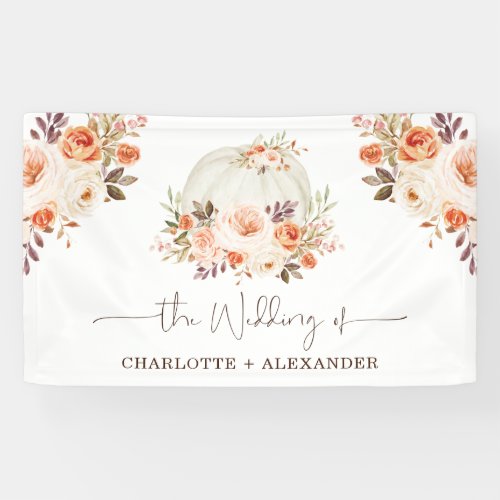 Rustic Fall Floral White Pumpkin Wedding Party Banner