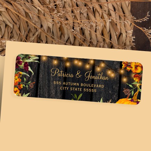 Rustic fall floral wood wedding return address label