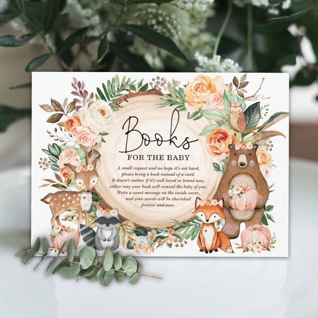 Rustic Fall Floral Woodland Animals Books for Baby Enclosure Card (Creator Uploaded)