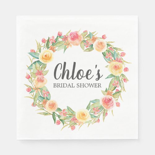 Rustic Fall Floral Wreath Bridal Shower Napkins