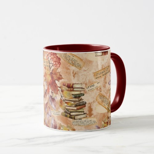 Rustic Fall Florals Autumn Leaves Bookish Collage Mug