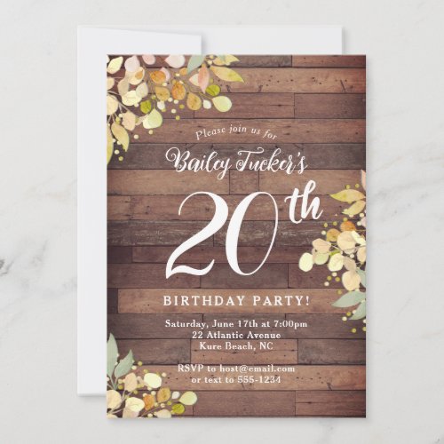 Rustic Fall Florals Gold Foil Dots 20th Birthday