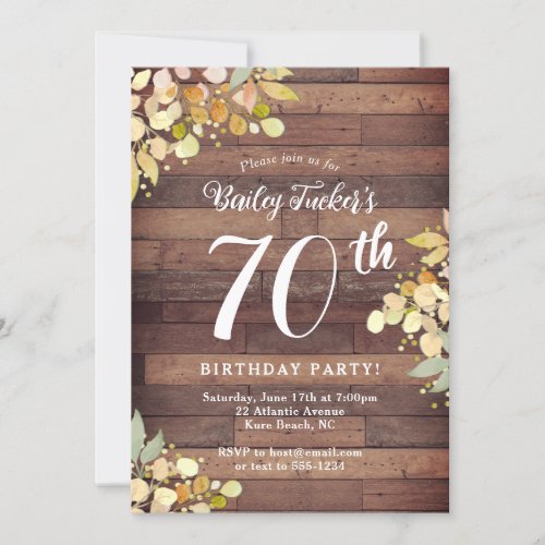 Rustic Fall Florals Gold Foil Dots 70th Birthday Invitation