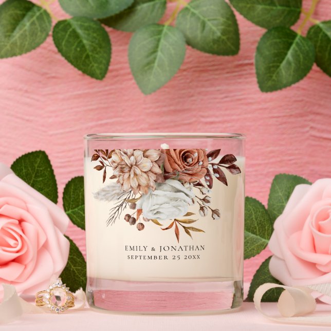 Rustic Fall Florals Names Date Thanks Wedding Scented Candle (Wedding)