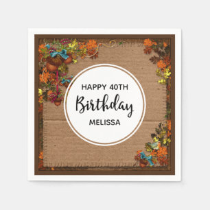 Rustic Fall Flowers & Acorns on Faux Cardboard Napkins