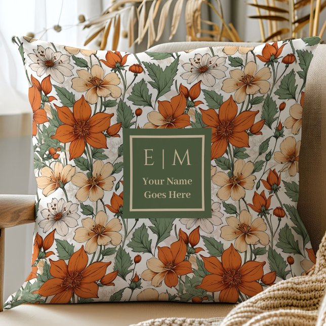 Rustic Fall Flowers Copper Terracotta Olive Pillow (Rustic Fall Flowers Copper Terracotta Olive Pillow

)