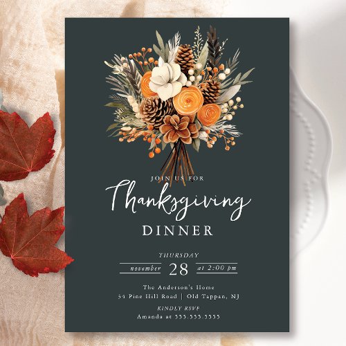 Rustic Fall Flowers Thanksgiving Invitation