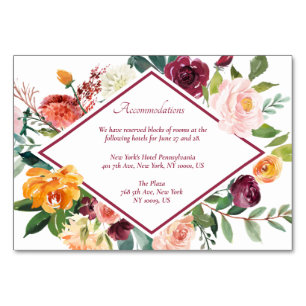 Rustic Fall Flowers Wine Red Accommodation Cards