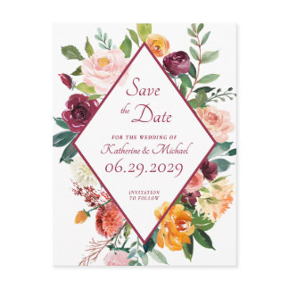 Rustic Fall Flowers Wine Red Save The Date Postcard