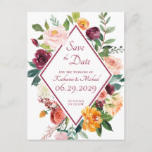 Rustic Fall Flowers Wine Red Save The Date