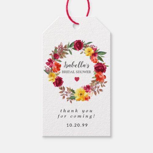 Rustic Fall Flowers Wreath Bridal Shower Gift Tags