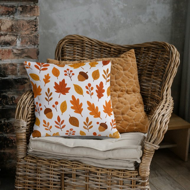 Rustic Fall Foliage & Acorn Throw Pillow (Creator Uploaded)