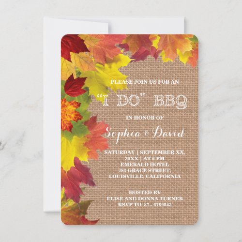 Rustic Fall Foliage Burlap I DO BBQ Invitation