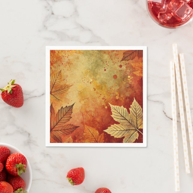 Rustic Fall Foliage Distressed Ink Decoupage Napkins (Insitu)