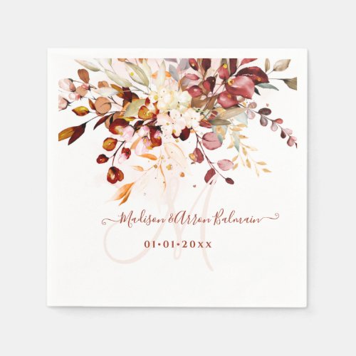 Rustic Fall Foliage Gum Eucalyptus Monogram Napkins