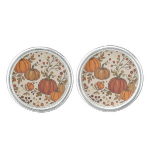 Rustic Fall Foliage & Pumpkins Cufflinks