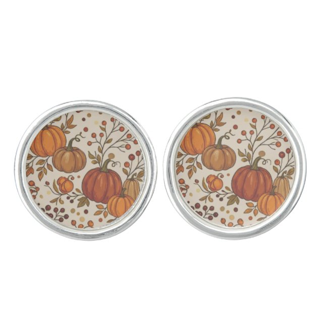  Rustic Fall Foliage & Pumpkins  Cufflinks (Front)