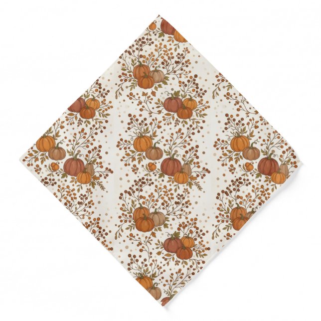  Rustic Fall Foliage & Pumpkins Pocket Square Bandana (Front)