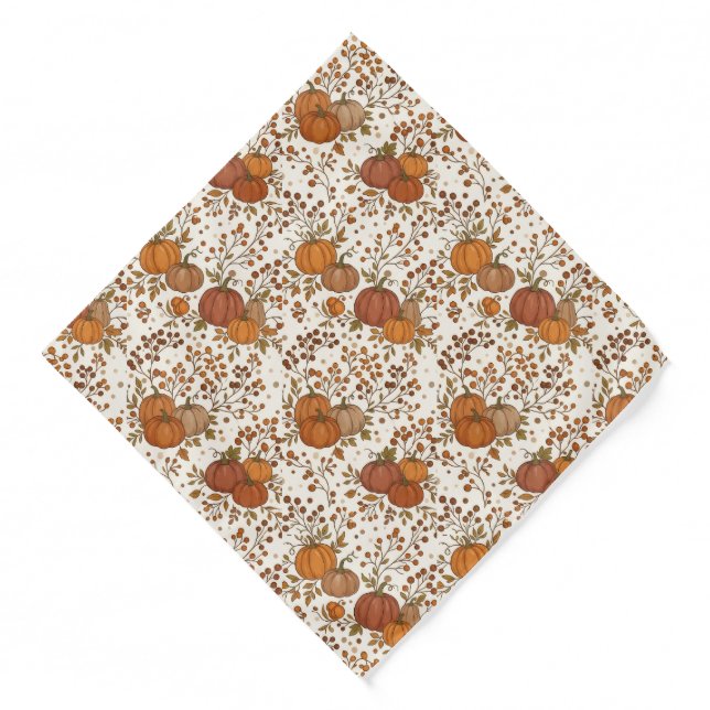  Rustic Fall Foliage & Pumpkins Pocket Square Bandana (Front)