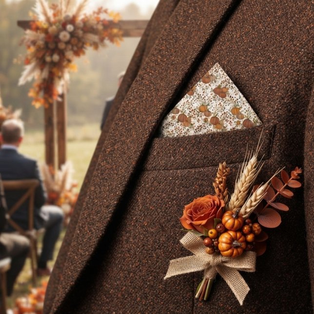  Rustic Fall Foliage & Pumpkins Pocket Square Bandana (Creator Uploaded)