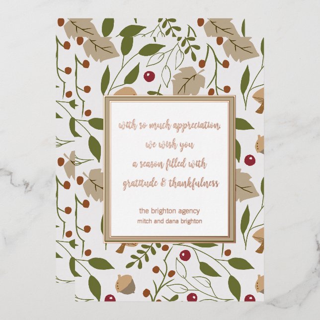 Rustic Fall Foliage Thanksgiving Gratitude Foil Holiday Card (Front/Back)