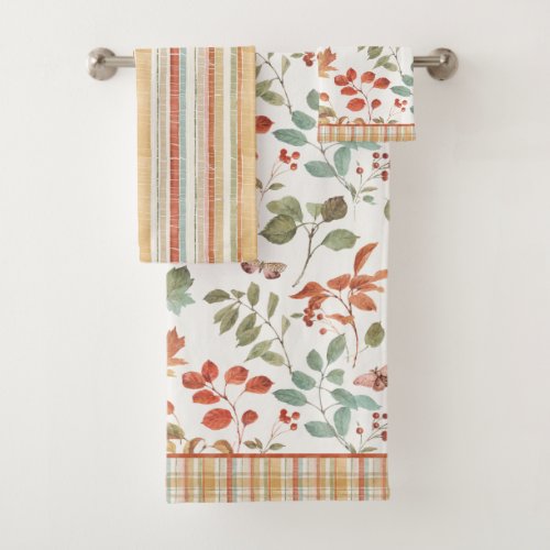 Rustic Fall Foliage Watercolor Bath Towel Set