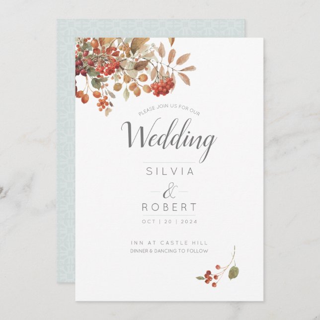 Rustic Fall Foliage Watercolor Wedding Invitation (Front/Back)
