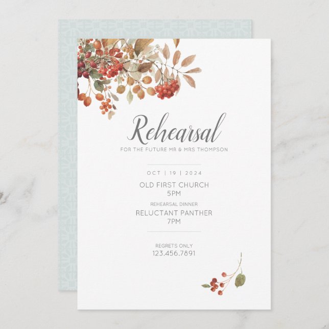 Rustic Fall Foliage Watercolor Wedding Invitation (Front/Back)