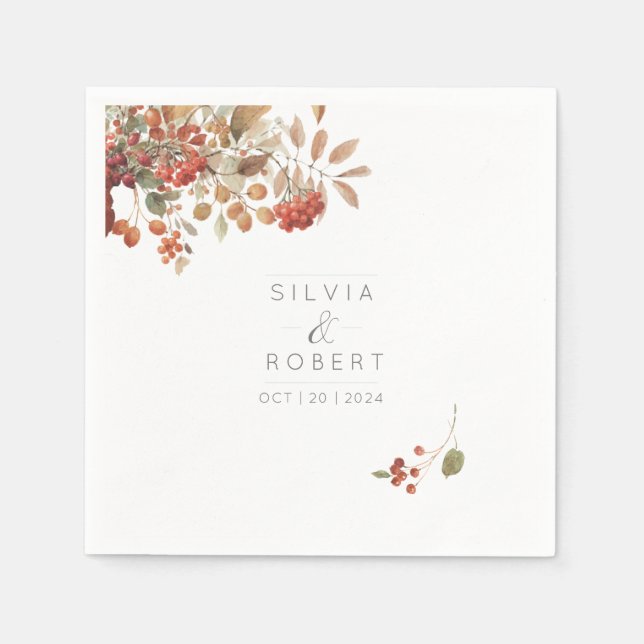 Rustic Fall Foliage Watercolor Wedding Napkins (Front)