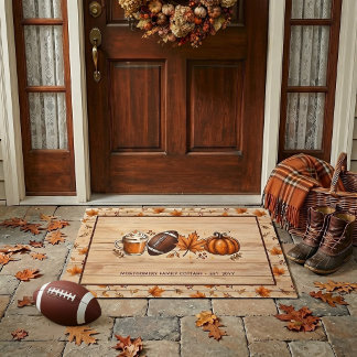 Rustic Fall Football Pumpkin Autumn Personalized Doormat