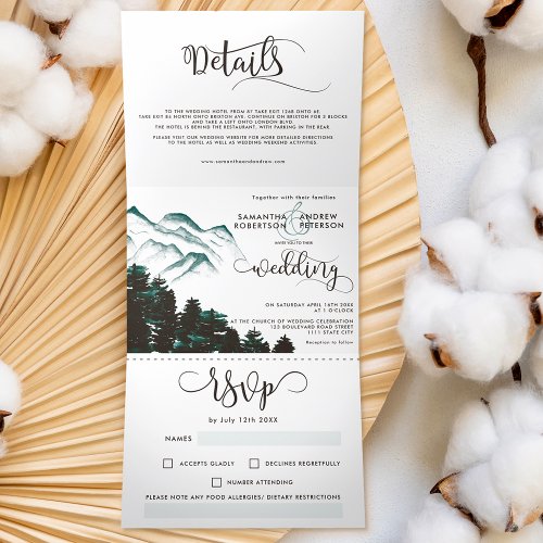 Rustic fall forest mountain wedding script  Tri_Fold invitation