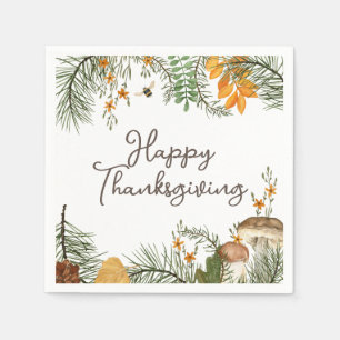 Rustic Fall Forest Mushrooms Leaves Thanksgiving  Napkins