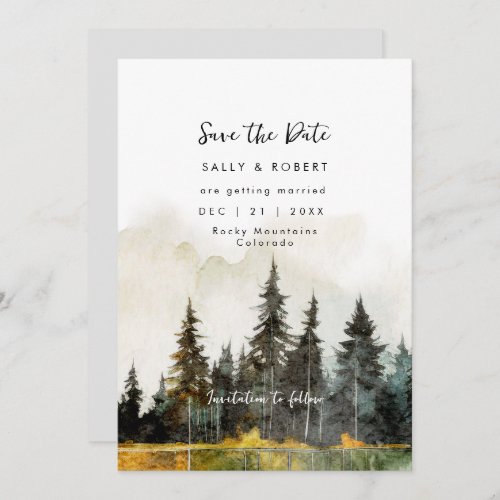 rustic fall forest wedding save the date card