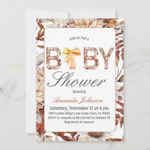 Rustic Fall Framed Brown Bow Baby Shower Invitation