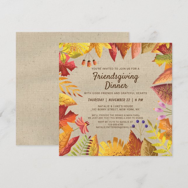 Rustic Fall Friendsgiving Dinner Watercolor Floral Invitation (Front/Back)