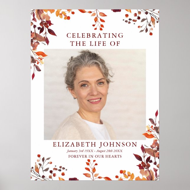 Rustic Fall Funeral Celebration Of Life Photo Sign (Front)