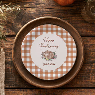 Rustic Fall Gingham Thanksgiving Dinner Paper Plates