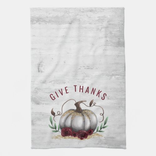 Rustic Fall Give Thanks Pumpkin Kitchen Towel