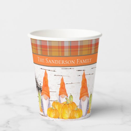 Rustic Fall Gnome pumpkin orange plaid Paper Cups