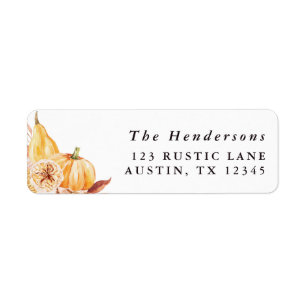 Rustic Fall Gold Floral Pumpkin Return Address Label