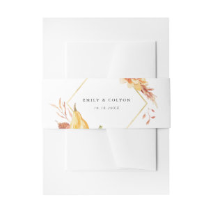 Rustic Fall Gold Floral Pumpkin Wedding Invitation Belly Band