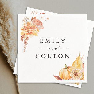 Rustic Fall Gold Floral Pumpkin Wedding Napkins